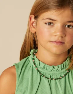 Nicoli T-shirts<GREEN RUFFLE NECK T-SHIRT Blancos