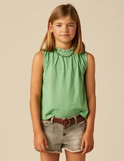 Nicoli T-shirts<GREEN RUFFLE NECK T-SHIRT Blancos