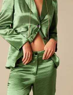 Nicoli Trousers<GREEN SATIN TROUSERS Verdes