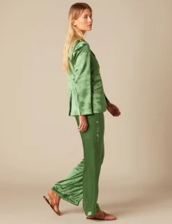 Nicoli Trousers<GREEN SATIN TROUSERS Verdes