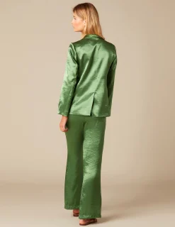 Nicoli Trousers<GREEN SATIN TROUSERS Verdes