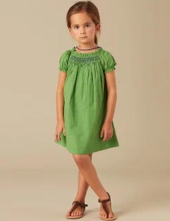 Nicoli Dresses<GREEN SMOCKED DRESS Azules