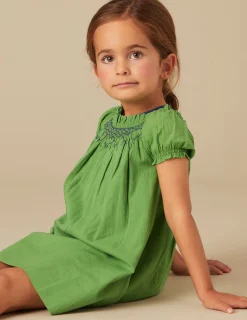Nicoli Dresses<GREEN SMOCKED DRESS Azules