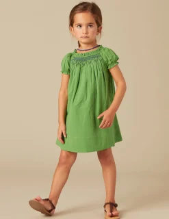 Nicoli Dresses<GREEN SMOCKED DRESS Azules