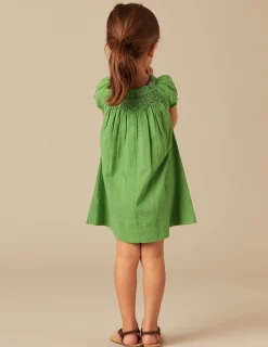 Nicoli Dresses<GREEN SMOCKED DRESS Azules