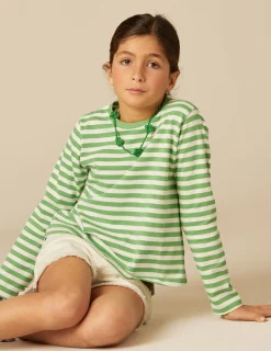 Nicoli T-shirts<GREEN STRIPED LONG-SLEEVED T-SHIRT Azules