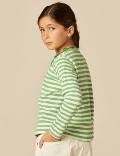 Nicoli T-shirts<GREEN STRIPED LONG-SLEEVED T-SHIRT Azules