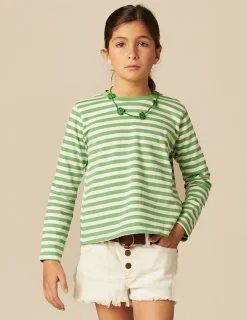 Nicoli T-shirts<GREEN STRIPED LONG-SLEEVED T-SHIRT Azules