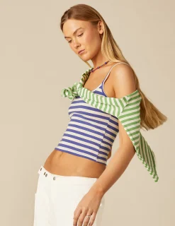 Nicoli T-shirts<GREEN STRIPED LONG-SLEEVED T-SHIRT Azules