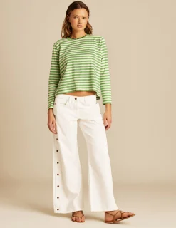 Nicoli T-shirts<GREEN STRIPED LONG-SLEEVED T-SHIRT Azules