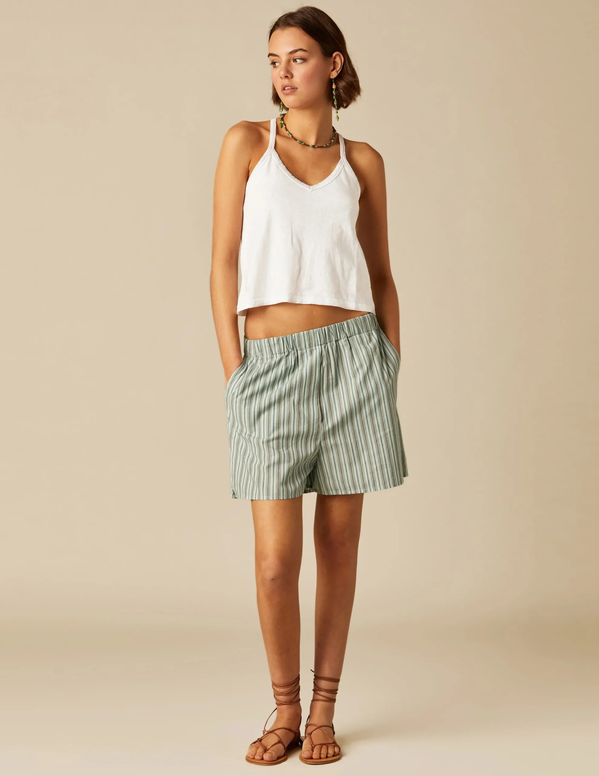 Nicoli Shorts<GREEN STRIPED SHORTS Verdes claros