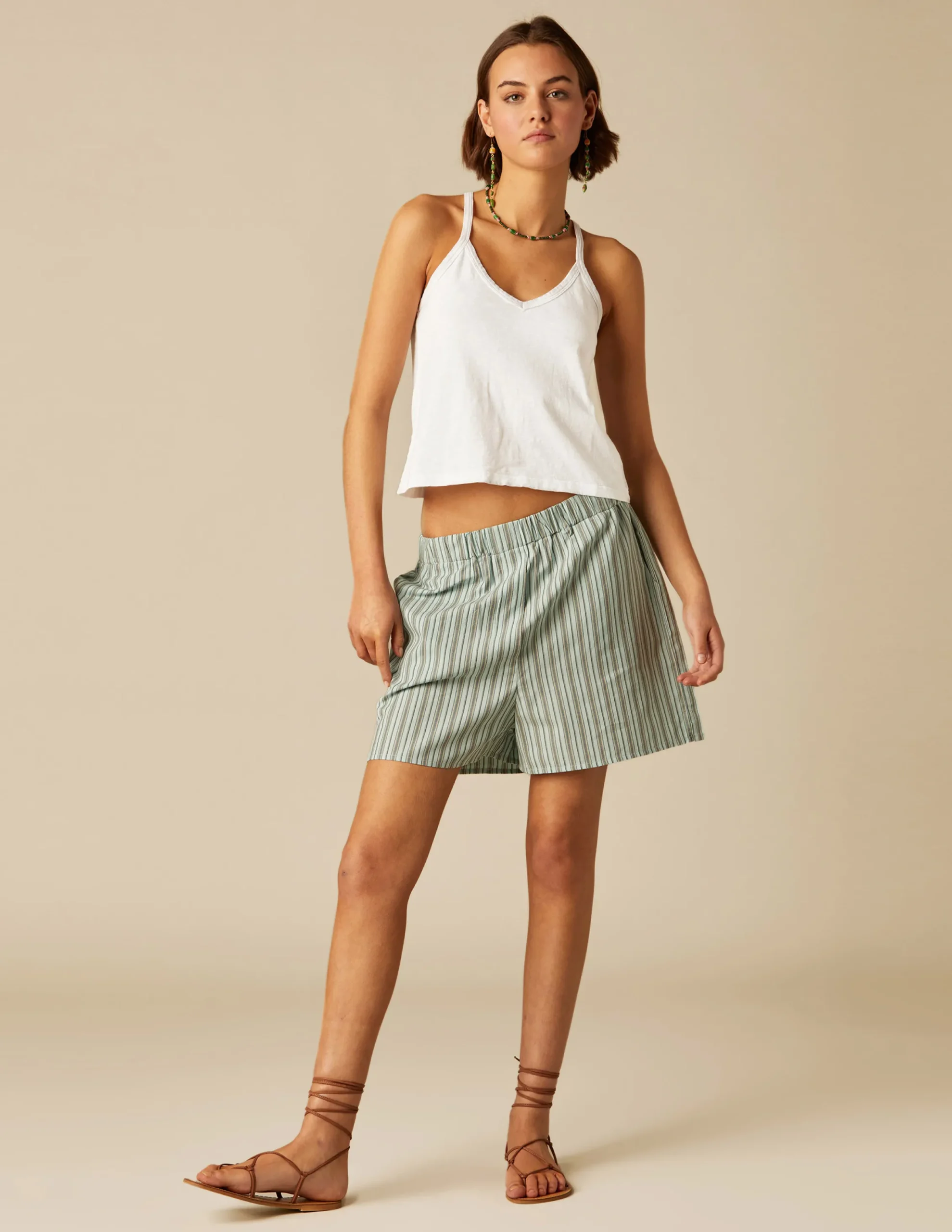 Nicoli Shorts<GREEN STRIPED SHORTS Verdes claros