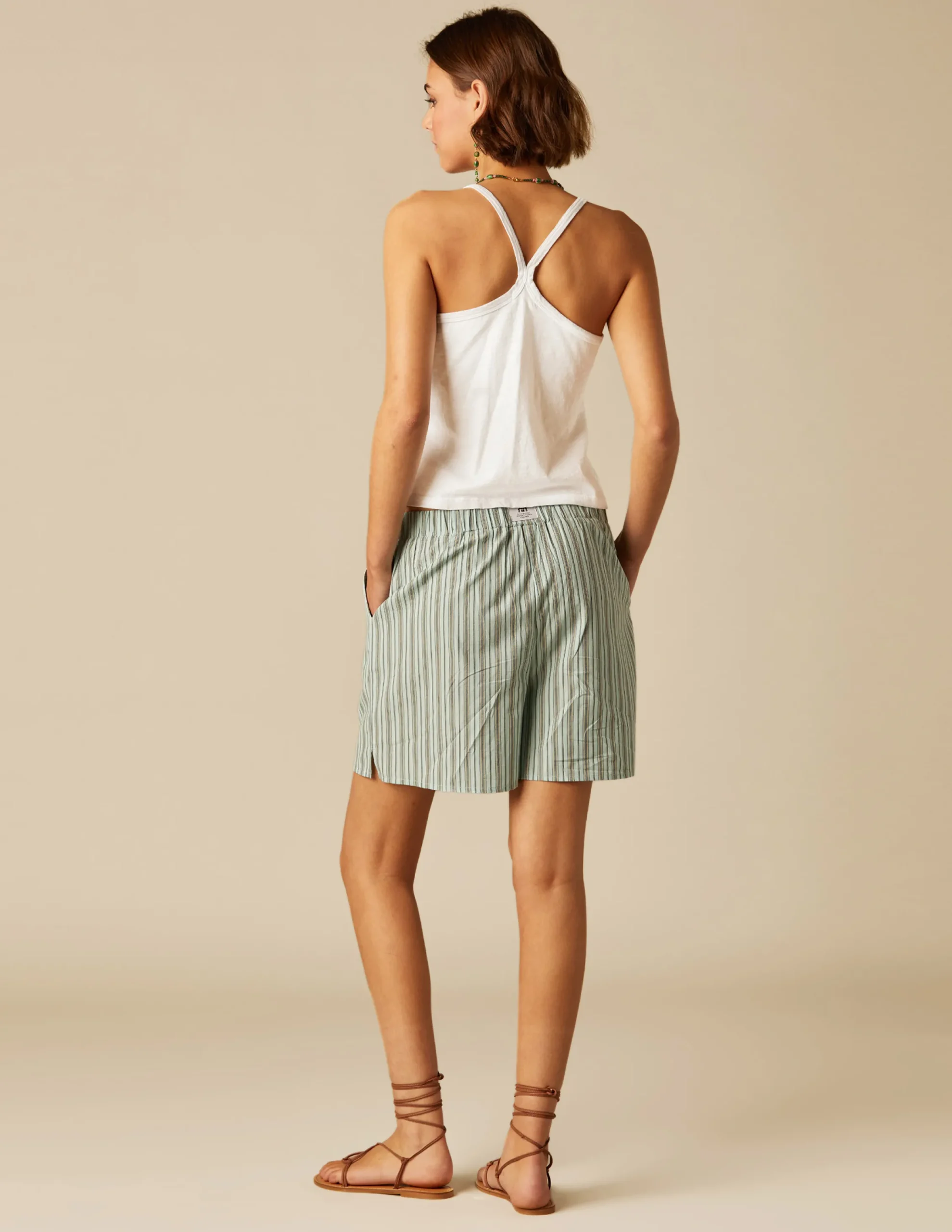 Nicoli Shorts<GREEN STRIPED SHORTS Verdes claros