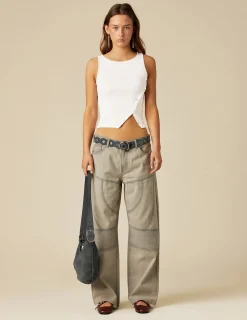 Nicoli Trousers|Denim<GREY SEAMED TROUSERS Blancos
