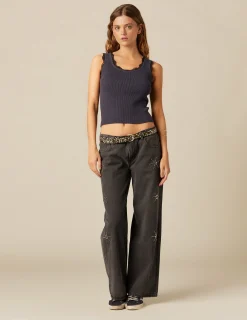Nicoli Trousers|Denim<GREY SUN STUDDED TROUSERS Grises