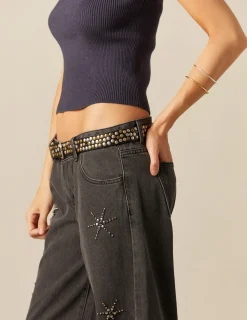 Nicoli Trousers|Denim<GREY SUN STUDDED TROUSERS Grises