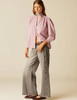 Nicoli Trousers|Denim<GREY TROUSERS WITH SIDE BUTTONS Blancos