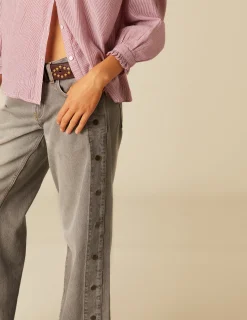 Nicoli Trousers|Denim<GREY TROUSERS WITH SIDE BUTTONS Blancos