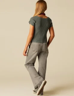 Nicoli Trousers|Denim<GREY WIDE LEG JEANS Azules claros