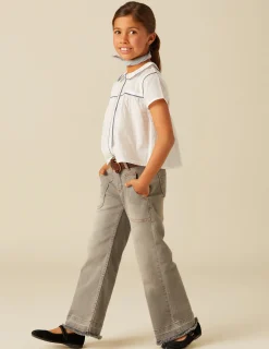 Nicoli Trousers|Denim<GREY WIDE LEG JEANS Azules claros