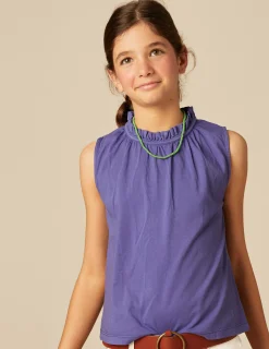 Nicoli T-shirts<INDIGO RUFFLE NECK T-SHIRT Blancos