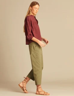 Nicoli Trousers<KHAKI BUTTONED TROUSERS Azules claros