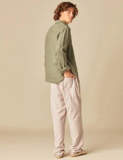 Nicoli Shirts<KHAKI LINEN POLO NECK SHIRT Blancos