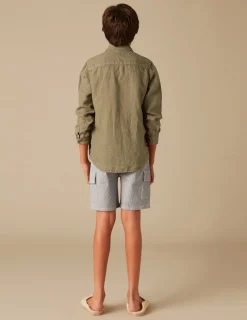 Nicoli Shirts<KHAKI LINEN SHIRT Blancos