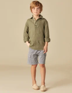 Nicoli Shirts<KHAKI LINEN SHIRT Azules claros