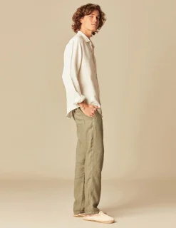 Nicoli Trousers<KHAKI LINEN TROUSERS Verde caza