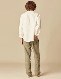 Nicoli Trousers<KHAKI LINEN TROUSERS Verde caza