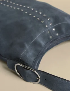 Nicoli Bags<LARGE BLUE STUDDED SUEDE BAG Grises antracitas