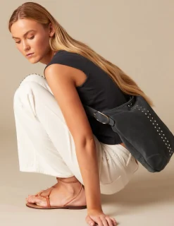 Nicoli Bags<LARGE BLUE STUDDED SUEDE BAG Grises antracitas