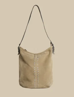 Nicoli Bags<LARGE TAUPE STUDDED SUEDE BAG Grises antracitas