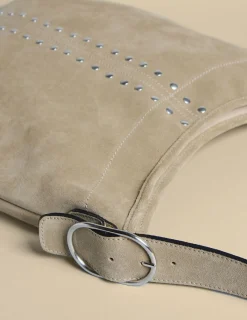 Nicoli Bags<LARGE TAUPE STUDDED SUEDE BAG Grises antracitas