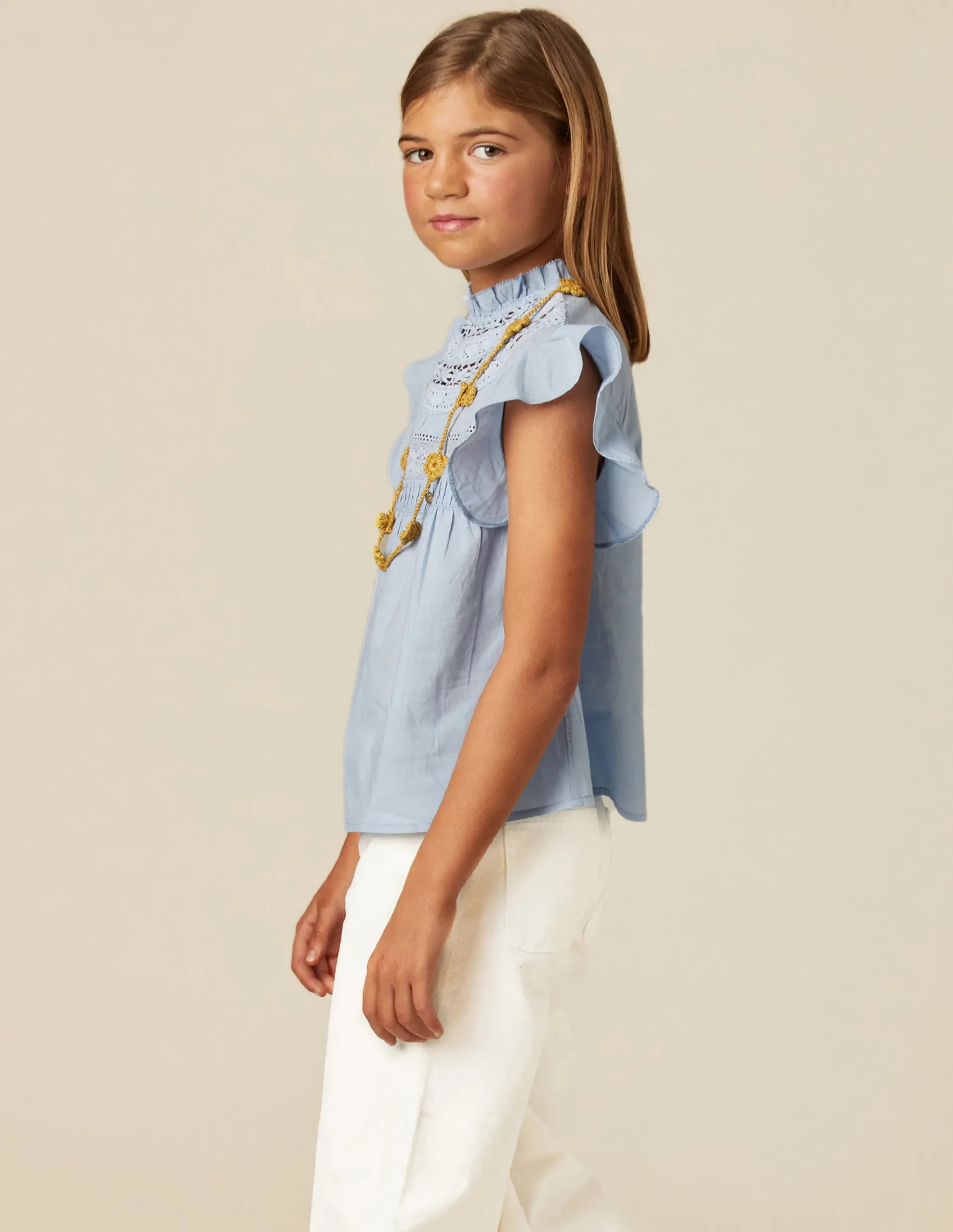 Nicoli Shirts<LIGHT BLUE LACE SHIRT Amarillos