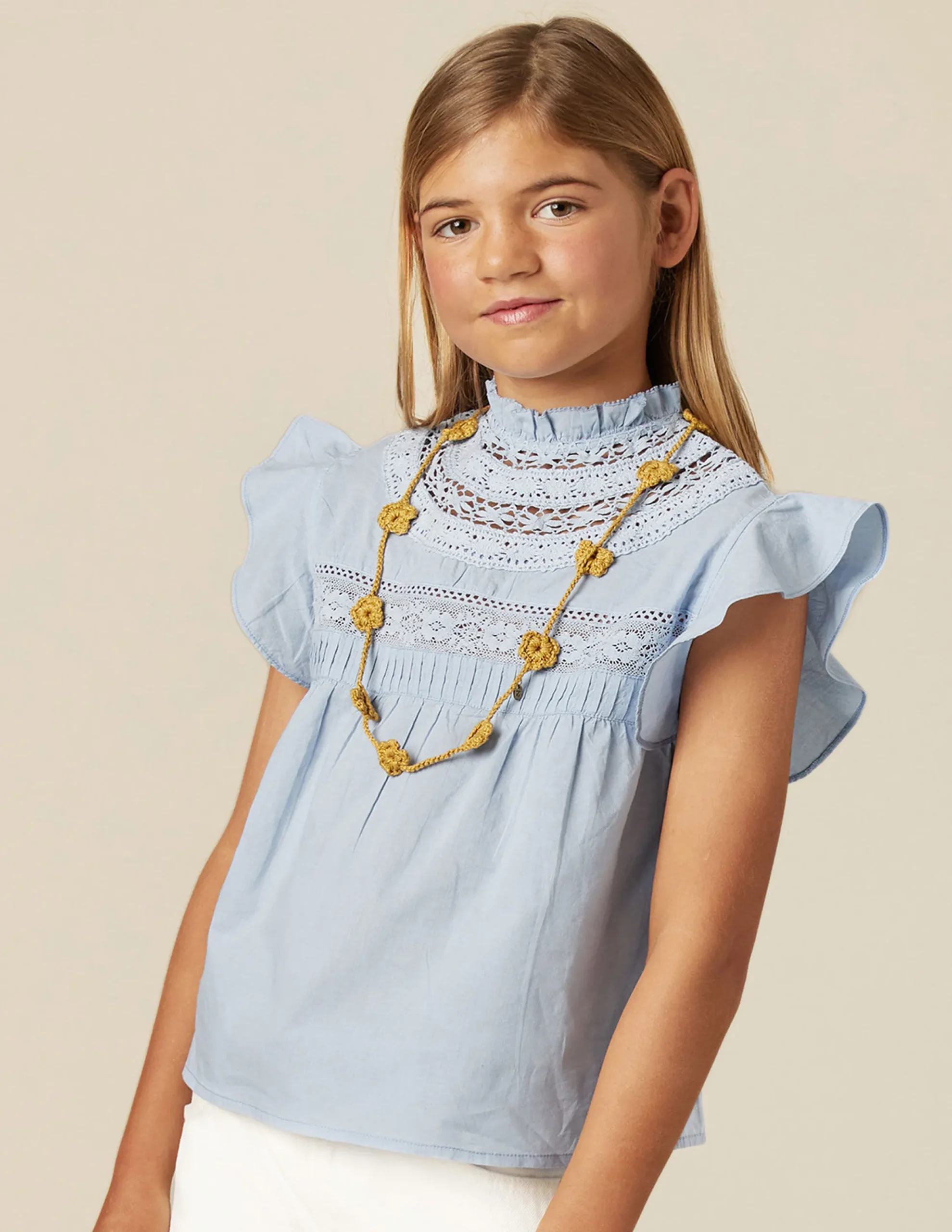 Nicoli Shirts<LIGHT BLUE LACE SHIRT Amarillos