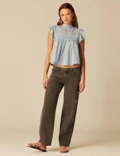 Nicoli Shirts & Blouses<LIGHT BLUE LACE SHIRT Amarillos