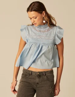 Nicoli Shirts & Blouses<LIGHT BLUE LACE SHIRT Amarillos