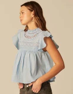 Nicoli Shirts & Blouses<LIGHT BLUE LACE SHIRT Amarillos