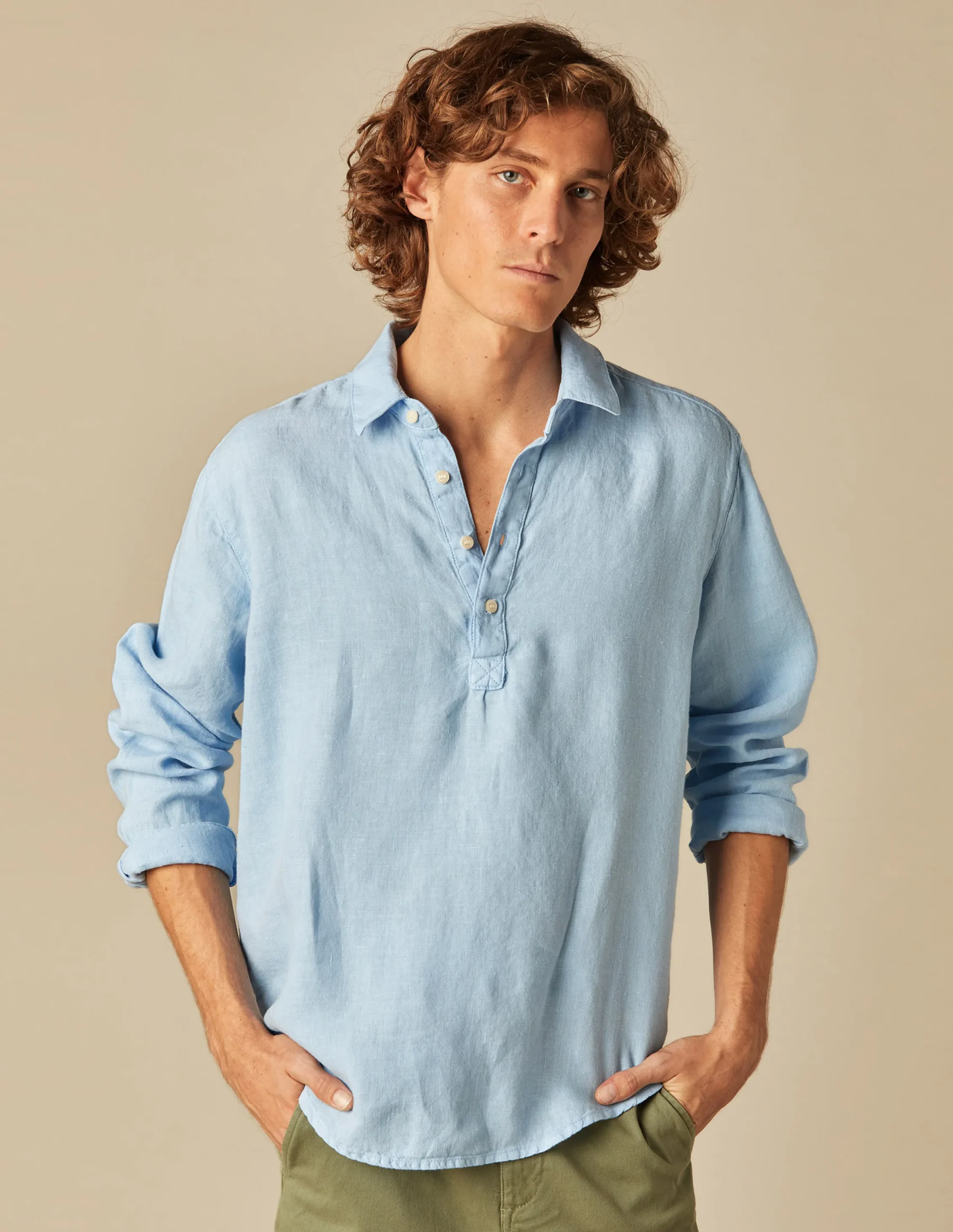 Nicoli Shirts<LIGHT BLUE LINEN POLO SHIRT Blancos