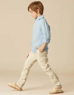 Nicoli Shirts<LIGHT BLUE LINEN POLO SHIRT Azules claros