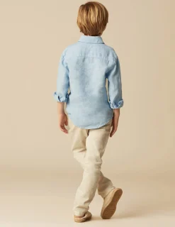 Nicoli Shirts<LIGHT BLUE LINEN POLO SHIRT Azules claros