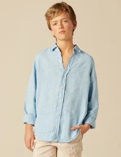 Nicoli Shirts<LIGHT BLUE LINEN SHIRT Blancos