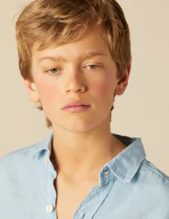 Nicoli Shirts<LIGHT BLUE LINEN SHIRT Blancos