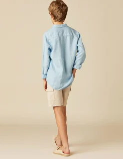 Nicoli Shirts<LIGHT BLUE LINEN SHIRT Blancos