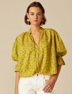 Nicoli Shirts & Blouses<LIME FLOWER PRINT SHIRT Mora