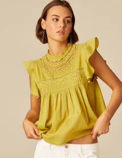 Nicoli Shirts & Blouses<LIME LACE SHIRT Amarillos