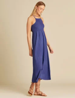 Nicoli Dresses<LONG BLUE RUFFLE DRESS Azules oscuros