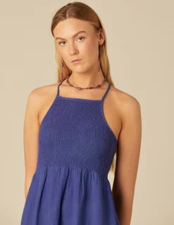 Nicoli Dresses<LONG BLUE RUFFLE DRESS Azules oscuros